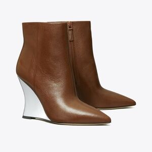 Tory Burch Brown Ankle Boots with Silver Wedge